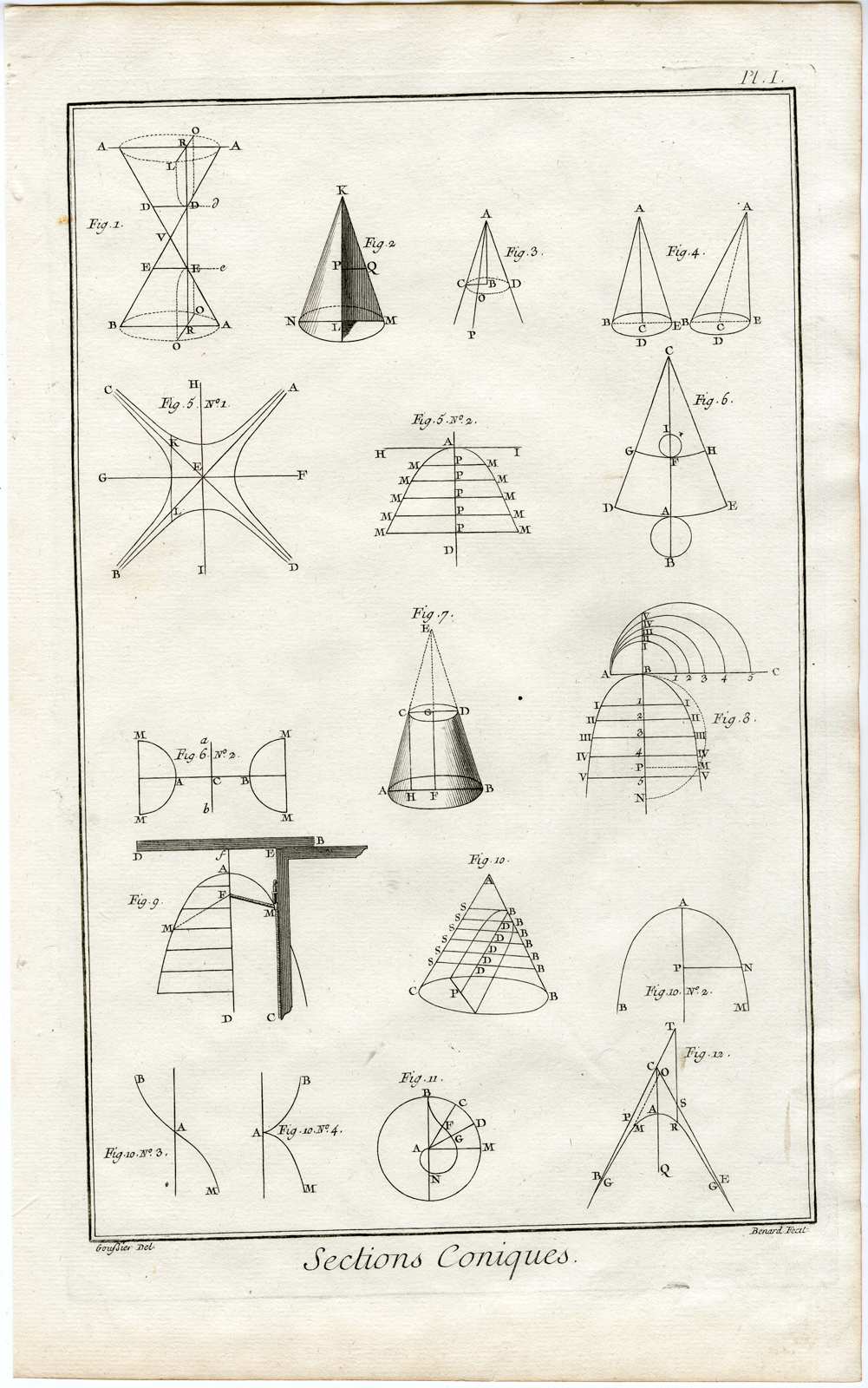 , 3 Antique Prints-CONIC SECTION-SCIENCE-MATHEMATICS-Diderot-Benard-1751, Pictura Antique Prints