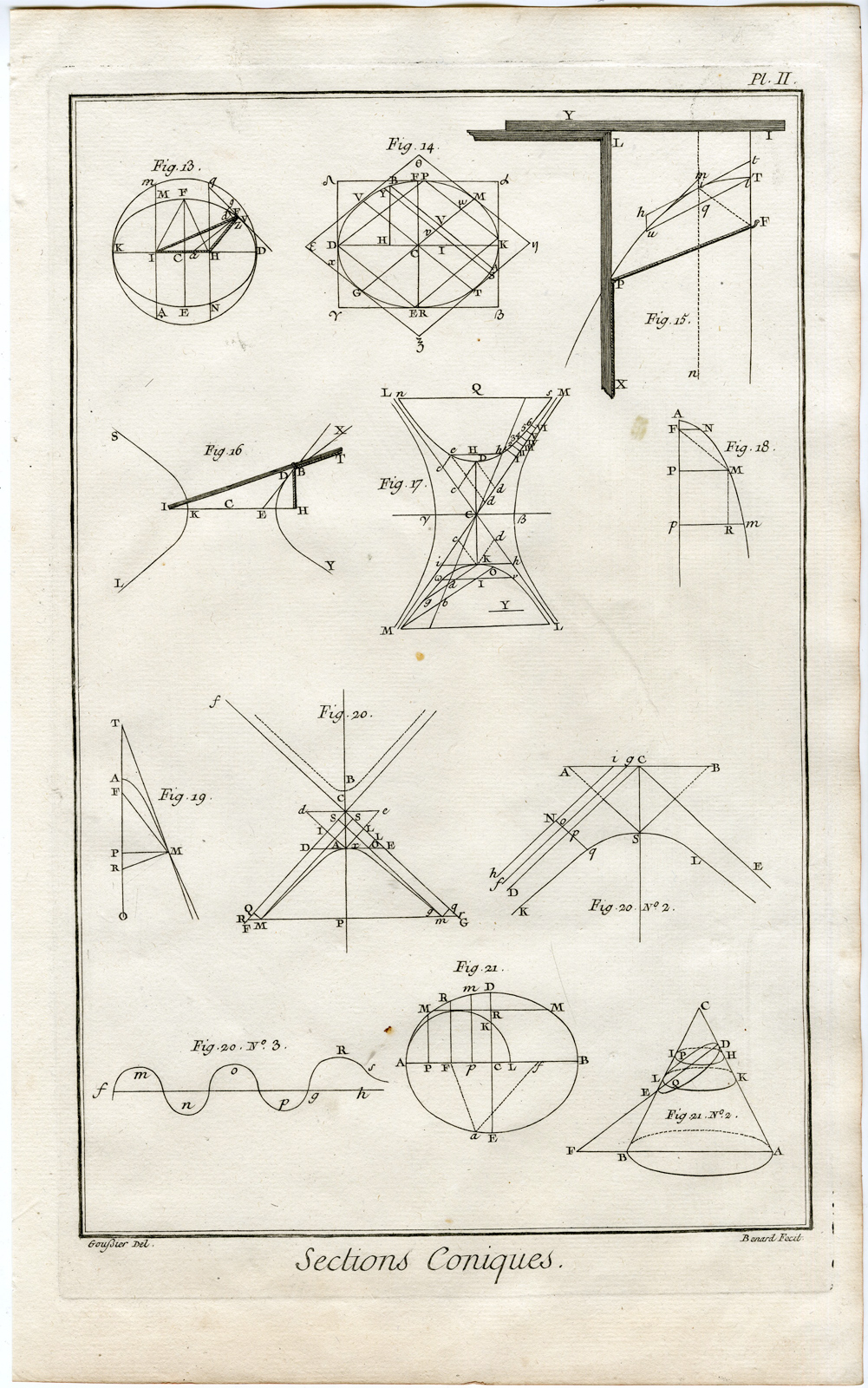 , 3 Antique Prints-CONIC SECTION-SCIENCE-MATHEMATICS-Diderot-Benard-1751, Pictura Antique Prints