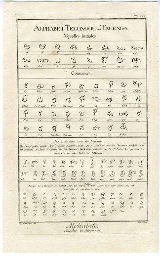 Antique Print-LANGUAGE-ALPHABET-TELANGANA SCRIPT-INDIA-Diderot-1751