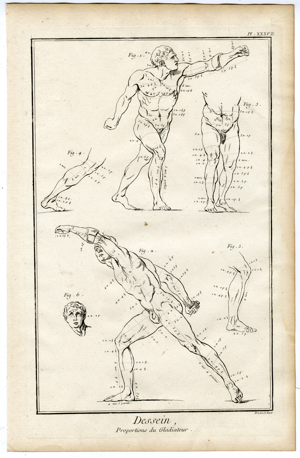 , Antique Print-ART SCHOOL-DRAWING-GLADIATOR-ROMAN EMPIRE-Diderot-Prevost-1751, Pictura Antique Prints