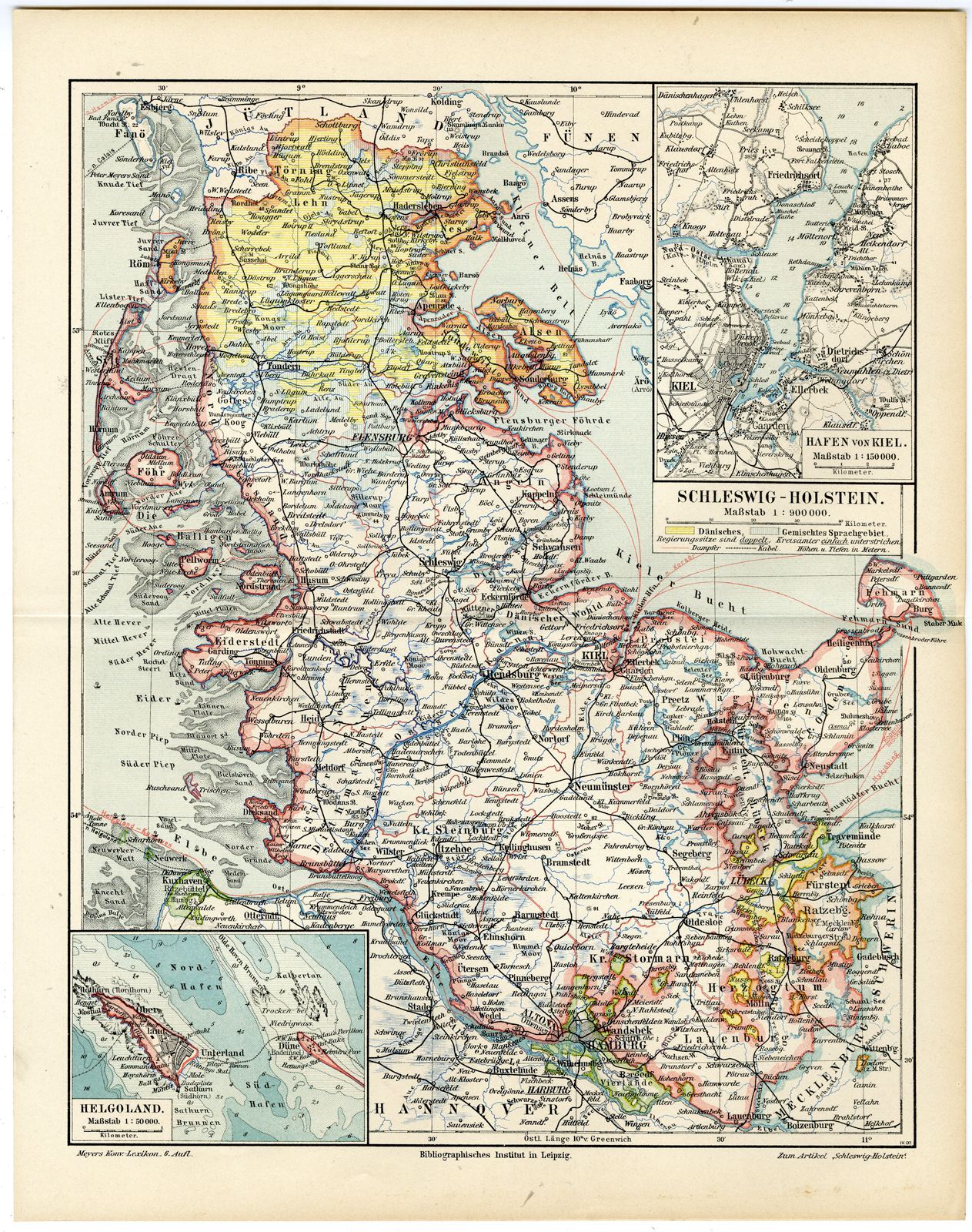 , Antique Map-SCHLESWIG HOLSTEIN-GERMANY-Meyers-1895, Pictura Antique Prints