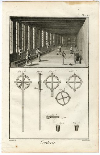 4 Antique Prints-ROPE MAKING-FABRICATION-Diderot-Prevost-1751