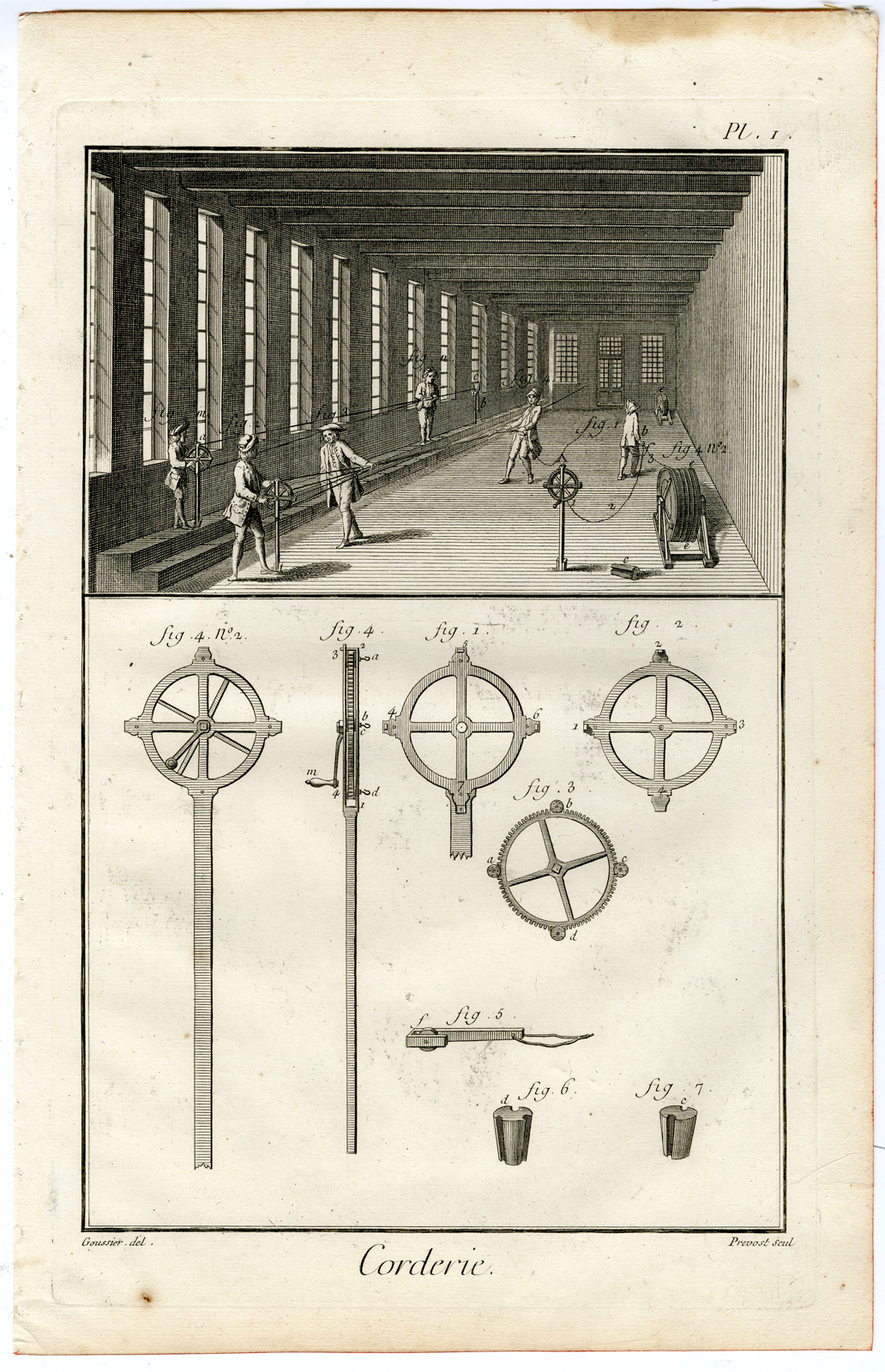 , 4 Antique Prints-ROPE MAKING-FABRICATION-Diderot-Prevost-1751, Pictura Antique Prints
