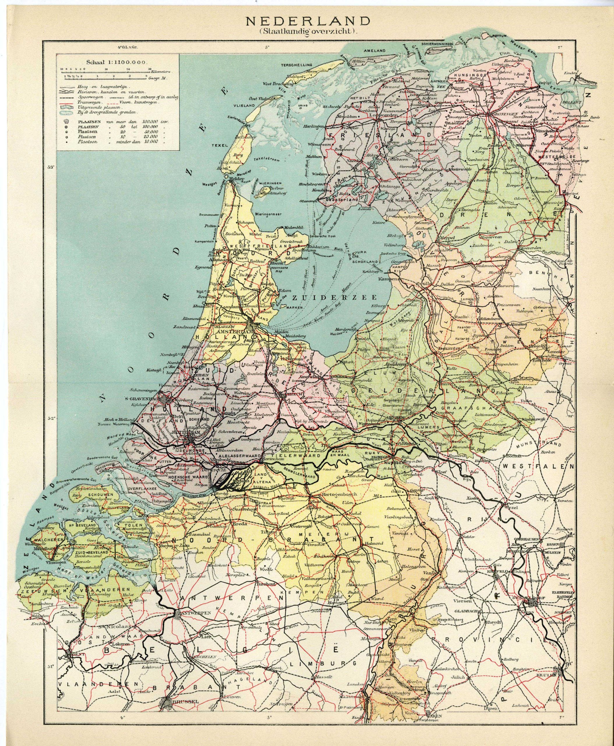 , Antique Map-NETHERLANDS-HOLLAND-EUROPE-Meyers-1895, Pictura Antique Prints