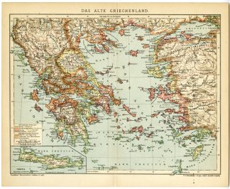 Antique Map-GREECE-CRETE-HISTORY-EUROPE-Brockhaus-1895
