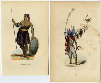 2 Antique Prints-SAVU-SOLOR-SUNDA ISLANDS-WARRIOR-NATIVE-COSTUME-Wahlen-1844