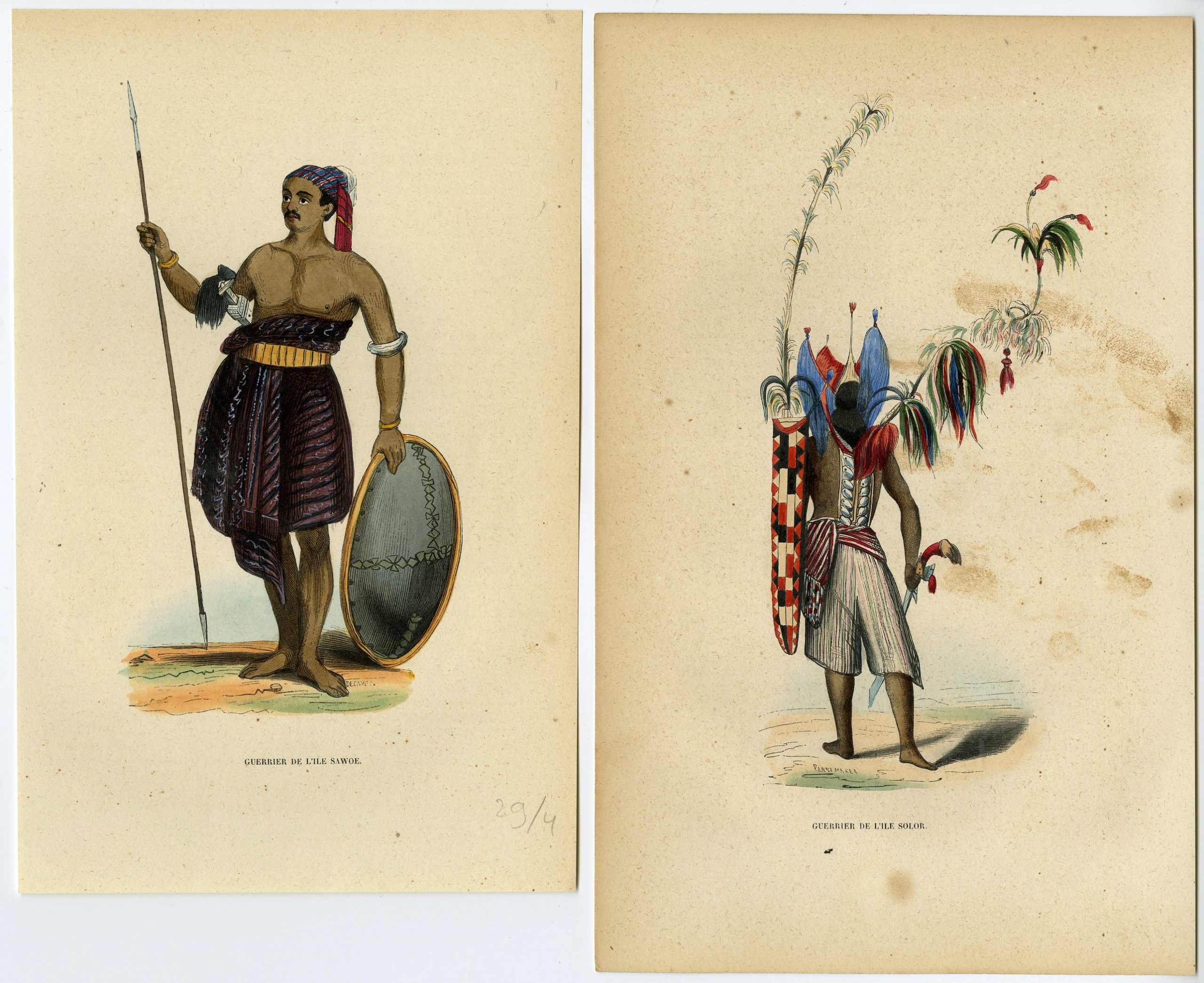 Pictura 15231 416x340 2 Antique Prints-SAVU-SOLOR-SUNDA ISLANDS-WARRIOR-NATIVE-COSTUME-Wahlen-1844