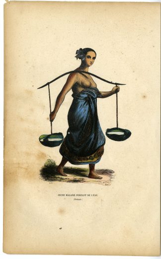 Antique Print-MALAY-MALAYSIA-WOMAN-PIER-WATER CARRIER-Wahlen-1844