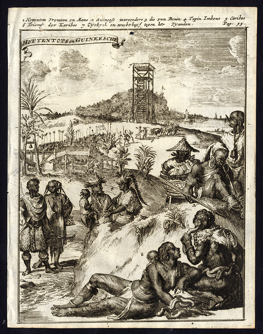 , Rare Antique Print-HOTTENTOTS-GUINEA-BENIN-CARIBES-de Hooghe-1682, Pictura Antique Prints