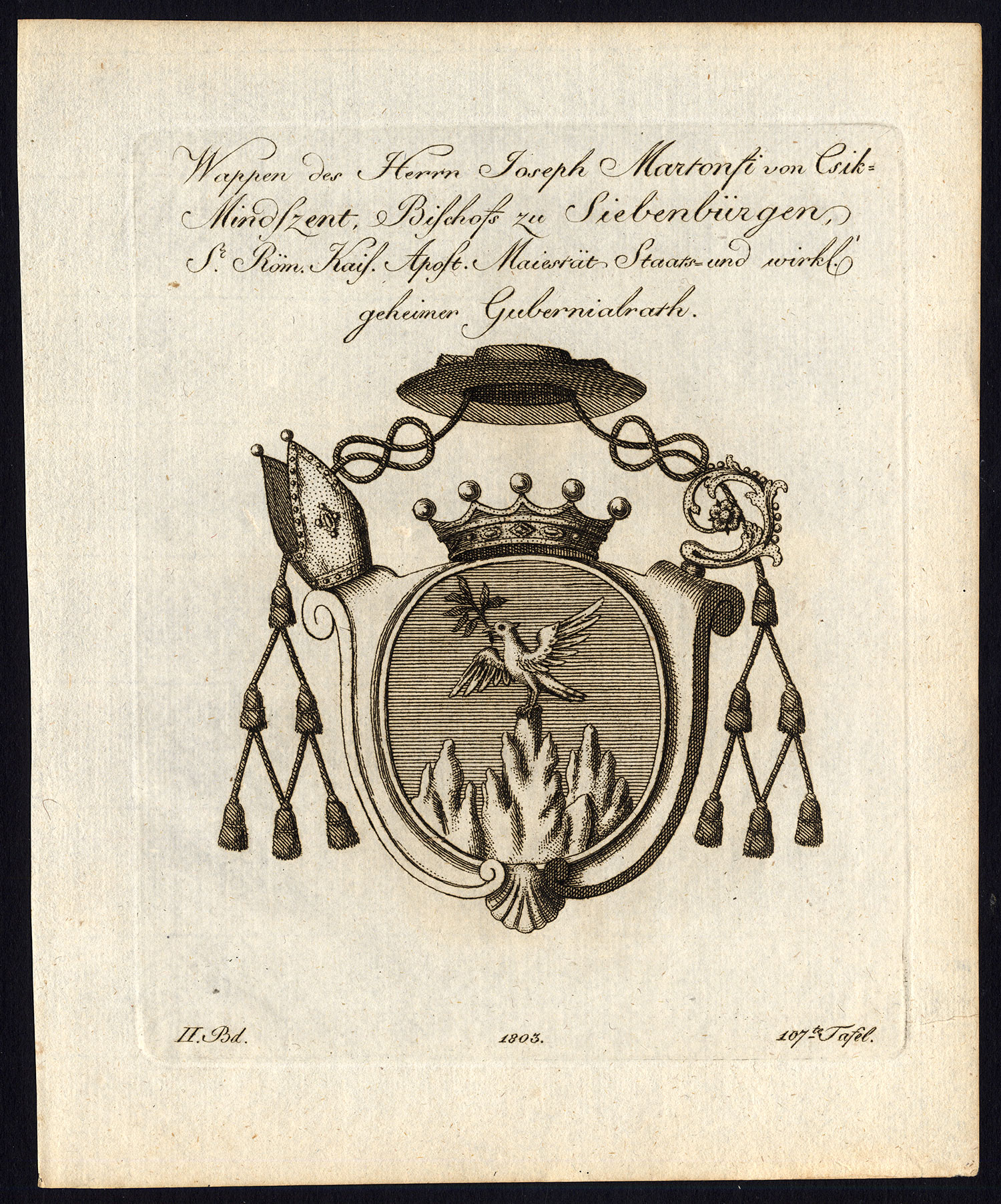 , Antique Print-COAT OF ARMS-BISHOP-JOSEPH MARTONFI-CSIKMINDSZENT-Tyroff-1803, Pictura Antique Prints