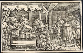 Antique Print-KING-DEATH-DYING-BED-QUEEN-LAMENT-1575