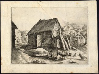 Antique Print-LANDSCAPE-FARM VILLAGE-GOAT-CHICKEN-Matthaus Merian-1610