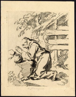 Antique Print-SAINT HIERONYMUS-PRAYER-KNEEL-WILDERNESS-Wilhelm E. Dietrich-1760