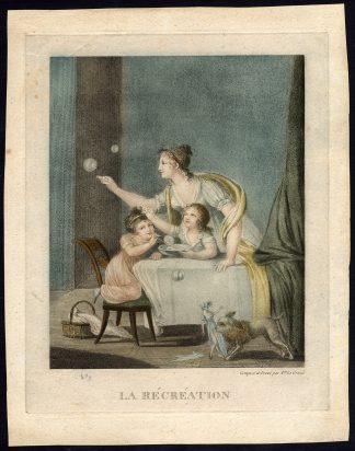 Antique Print-SOAP MAKING-CHILDREN-MOTHER-DOG-DOLL-Augustin Le Grand-c. 1780