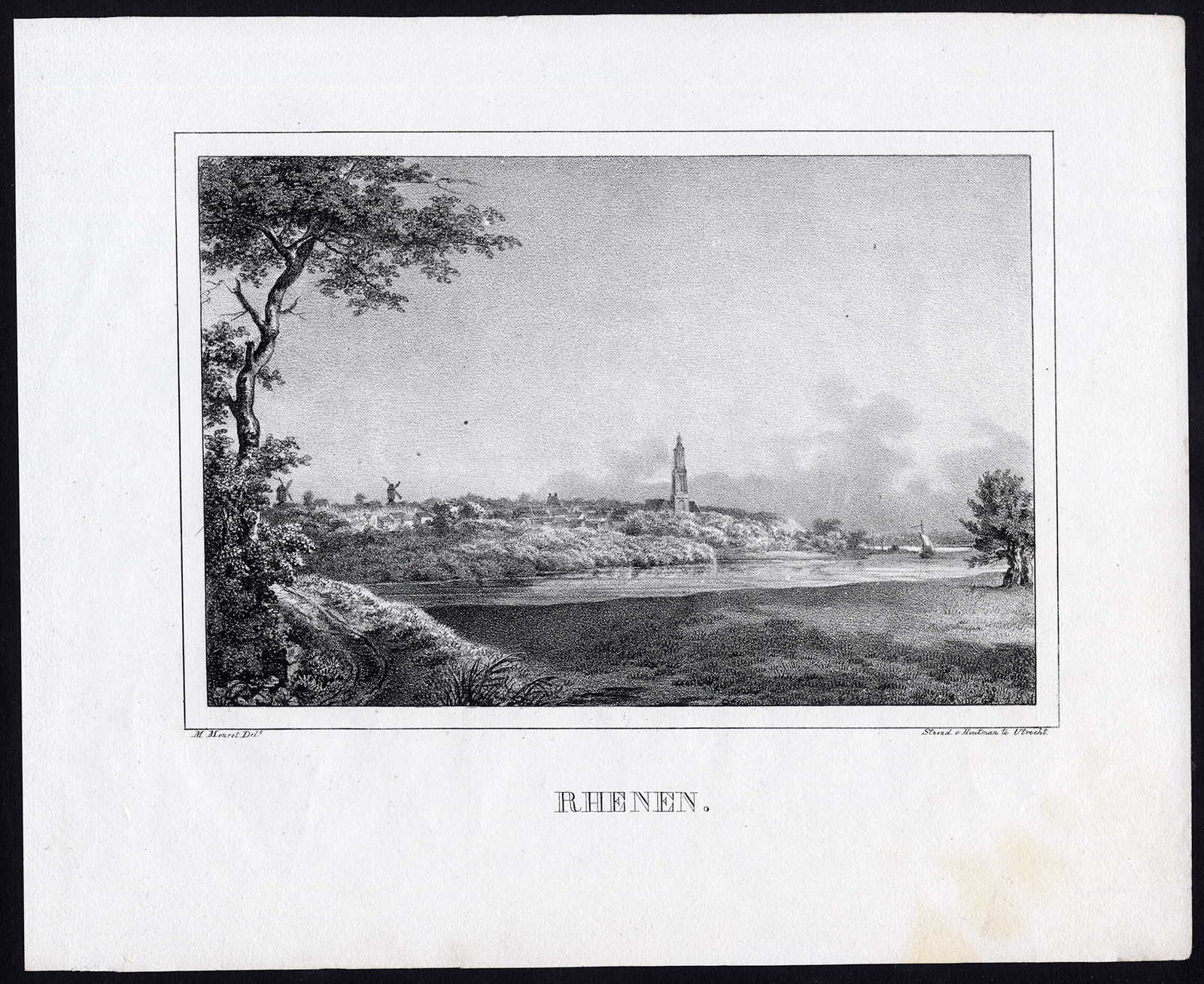 , 9 Antique Prints-VIEWS FROM AMERONGEN TO RHENEN-GREBBEBERG-Michel Mourot-1829, Pictura Antique Prints