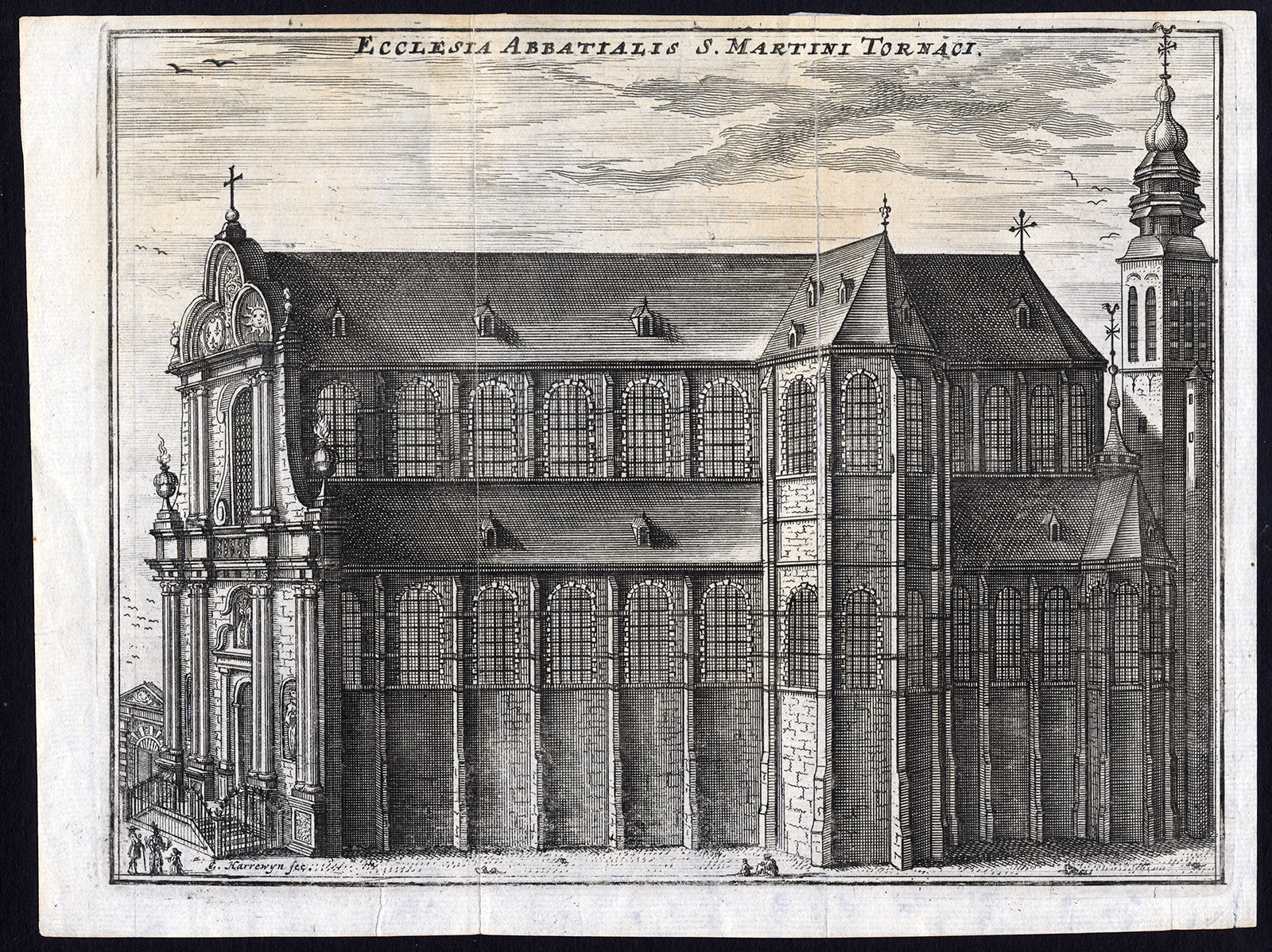 , Antique Print-ABBEY SAINT MARTIN-TOURNAI-BELGIUM-Jacobus Harrewijn-1697, Pictura Antique Prints