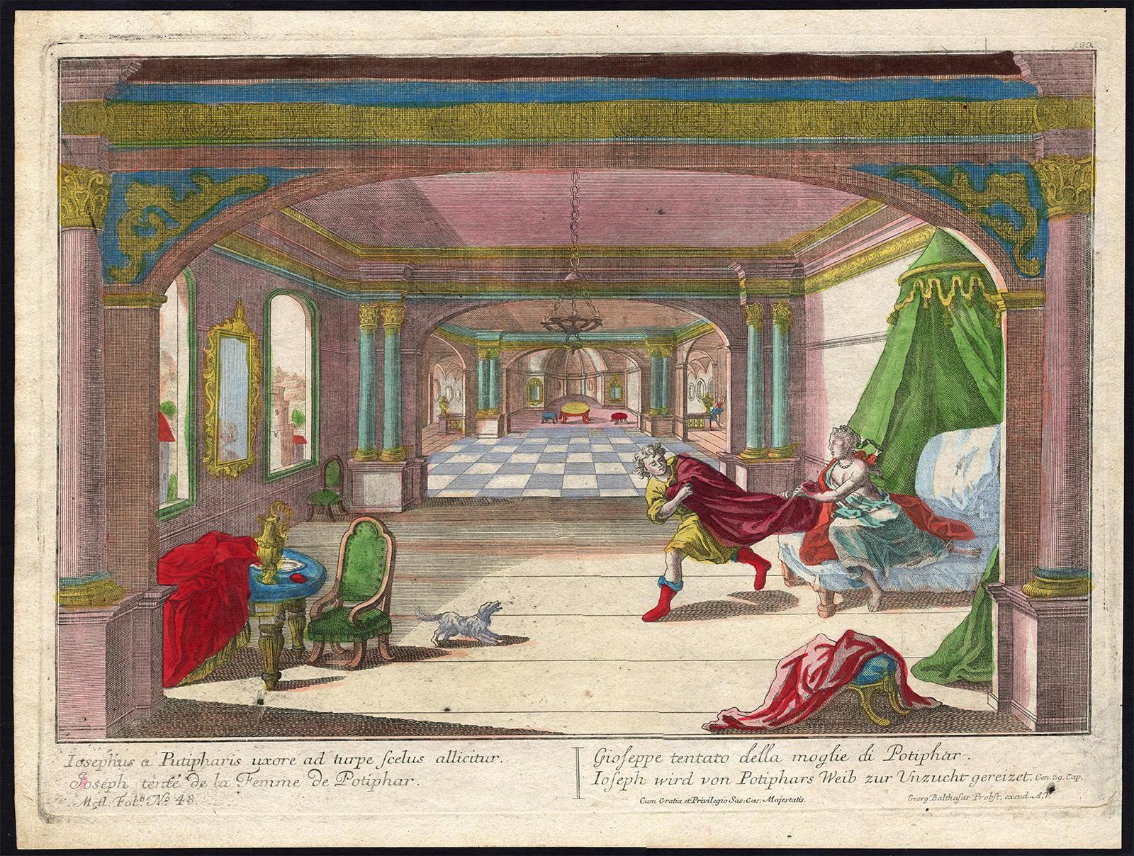 , Antique Optical Print-JOSEPH-POTIPHAR’s WIFE-SEDUCE-GENESIS 39:11-Probst-1770, Pictura Antique Prints