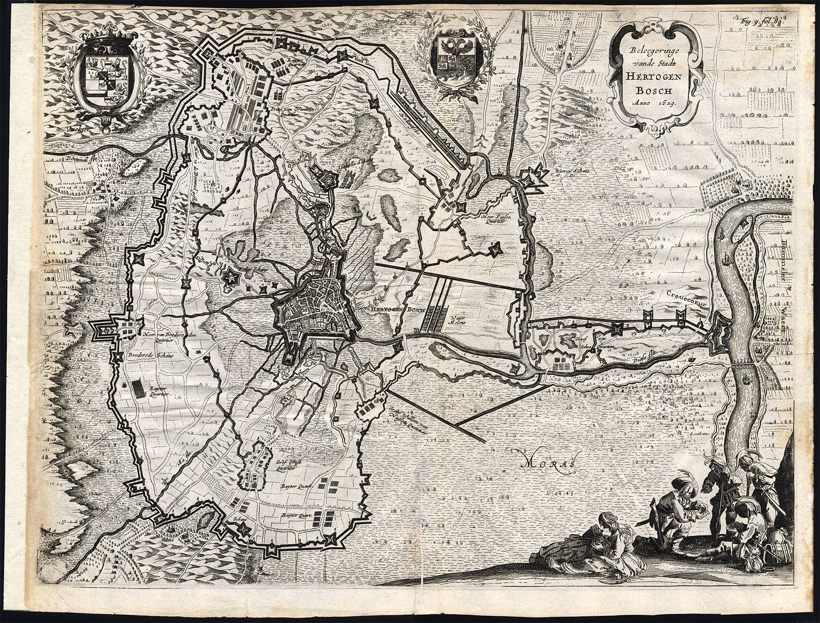 , Antique Map-BRABANT-‘S HERTOGENBOSCH-SIEGE-80 YEAR WAR-Commelin-1651, Pictura Antique Prints
