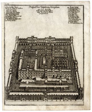 Rare Antique Print-TEMPLE-JERUSALEM-COURTYARD-NORTH-Bunting-1754