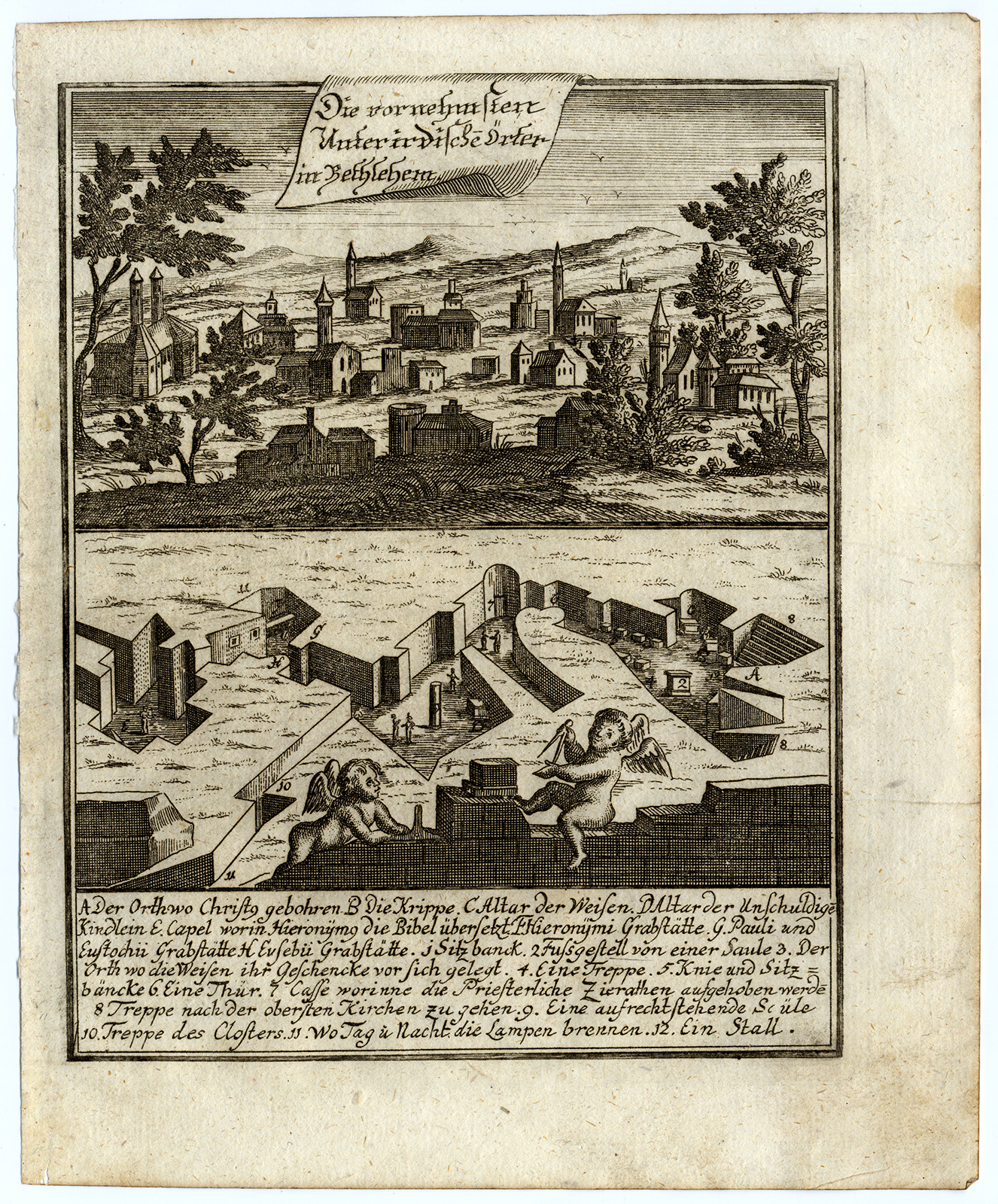 , Rare Antique Print-BETHLEHEM-SUBTERANNEOUS-VILLAGE-Bunting-1754, Pictura Antique Prints