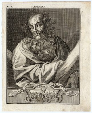 Rare Antique Print-SAINT ANDREW-APOSTLE-SALTIRE-MARTYRDOM-Bunting-1754