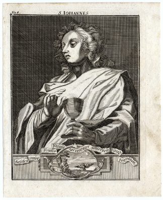 Rare Antique Print-SAINT JOHN-APOSTLE-CUP-EVANGELIST-MARTYRDOM-Bunting-1754