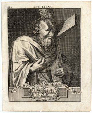Rare Antique Print-SAINT PHILIP-APOSTLE-CROSS-MARTYRDOM-Bunting-1754