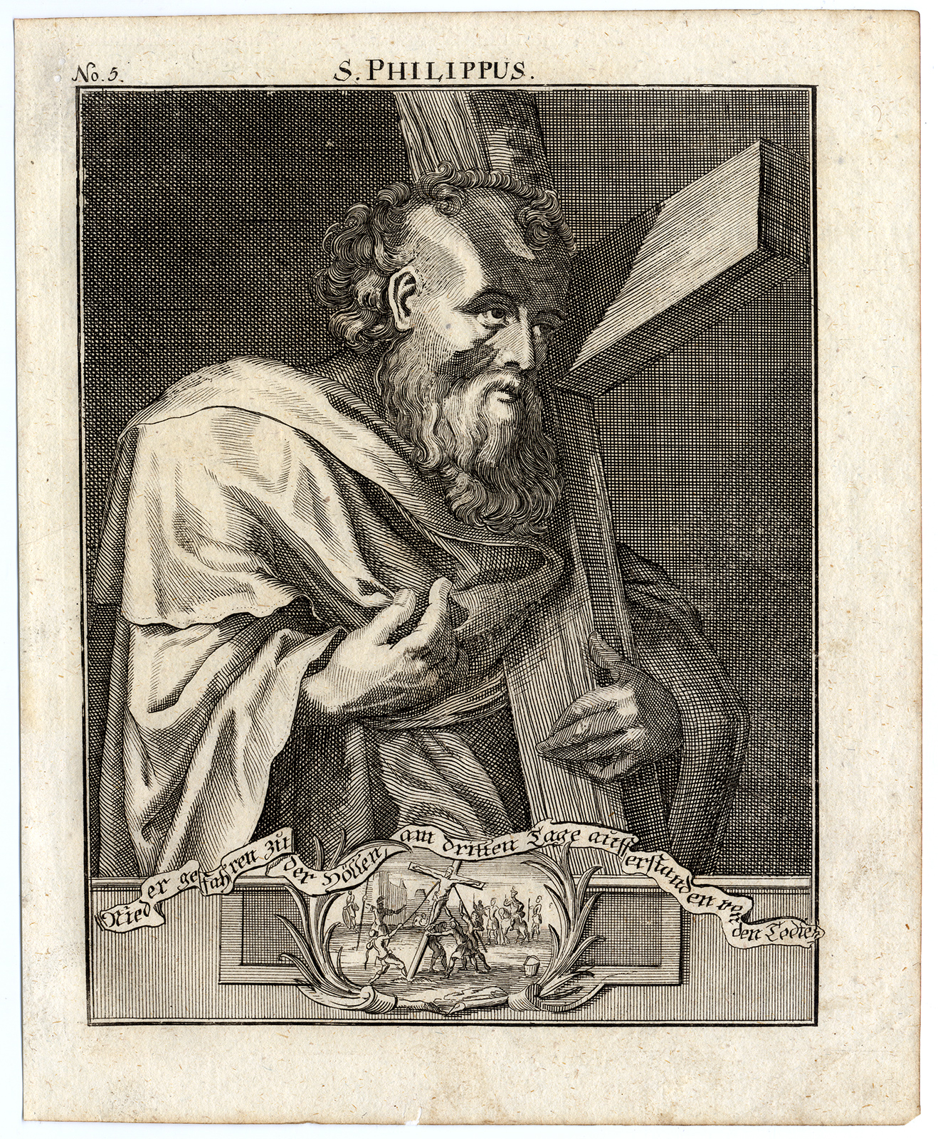 , Rare Antique Print-SAINT PHILIP-APOSTLE-CROSS-MARTYRDOM-Bunting-1754, Pictura Antique Prints