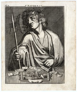 Rare Antique Print-SAINT MATTHEW-APOSTLE-HALBERD-MARTYRDOM-Bunting-1754