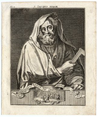 Rare Antique Print-SAINT JAMES-ALPHAEUS-APOSTLE-MEASURING TOOL-MARTYRDOM-Bunting