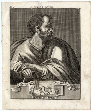 Rare Antique Print-JUDE THADDAEUS-APOSTLE-CLUB-MARTYRDOM-Bunting-1754