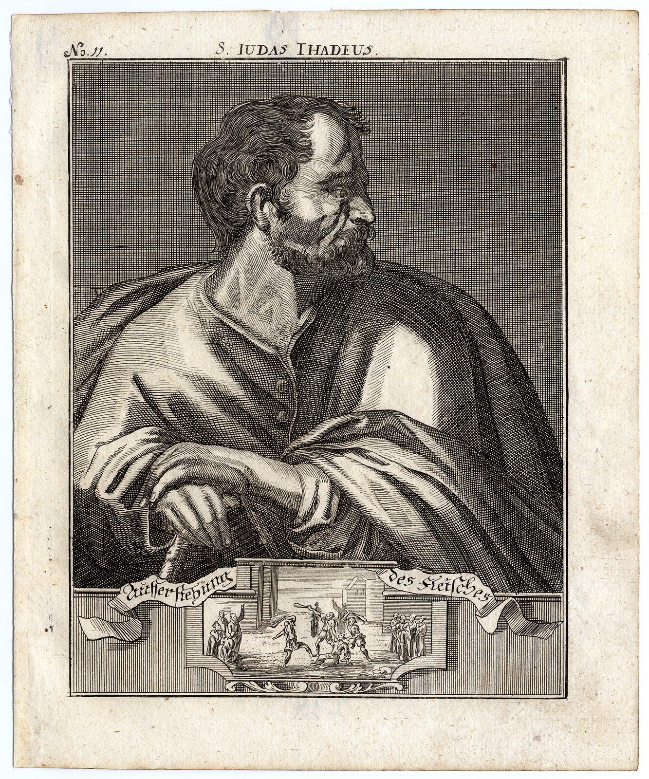 Ab4967 416x499 Rare Antique Print-JUDE THADDAEUS-APOSTLE-CLUB-MARTYRDOM-Bunting-1754