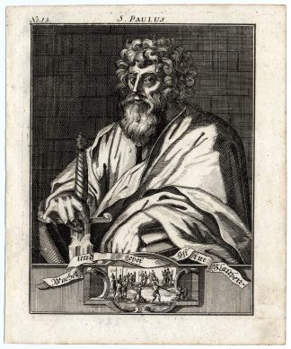 Rare Antique Print-SAINT PAUL-EVANGELIST-SWORD-MARTYRDOM-Bunting-1754