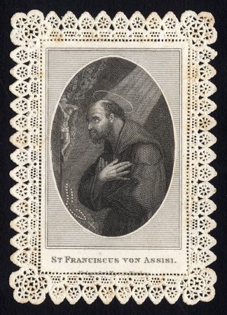 Antique Master Print-SAINT FRANCIS OF ASSISI-PRAYER-CRUCIFIX-Anonymous-ca. 1830