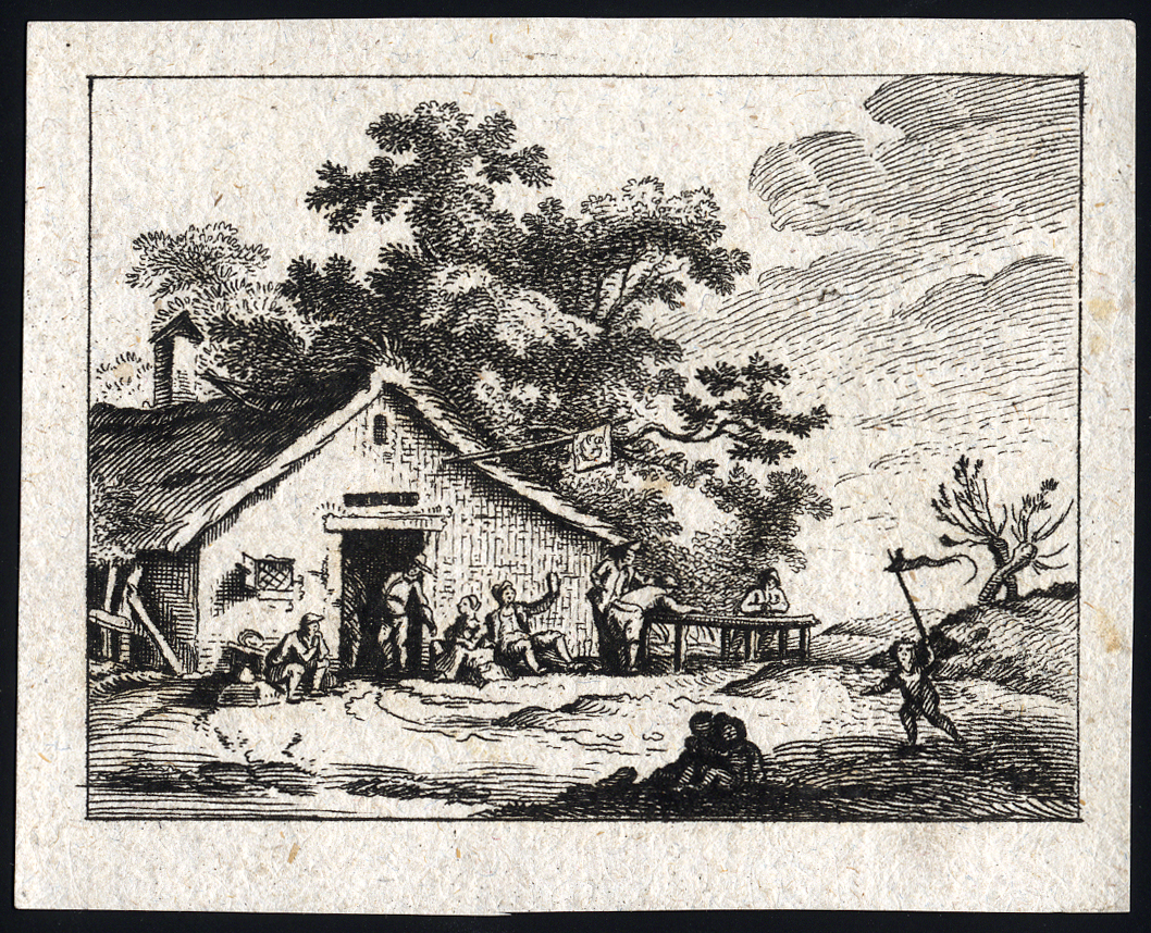 , Antique Master Print-INN-REST-STREAMER-PENNON-Chereau-ca. 1700, Pictura Antique Prints