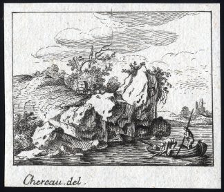 Antique Master Print-COAST-WAGON-ROWBOAT-PUNTER-Chereau-ca. 1700