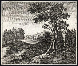 Antique Master Print-LANDSCAPE-WATERMILL-RUIN-Stockmann-ca. 1750