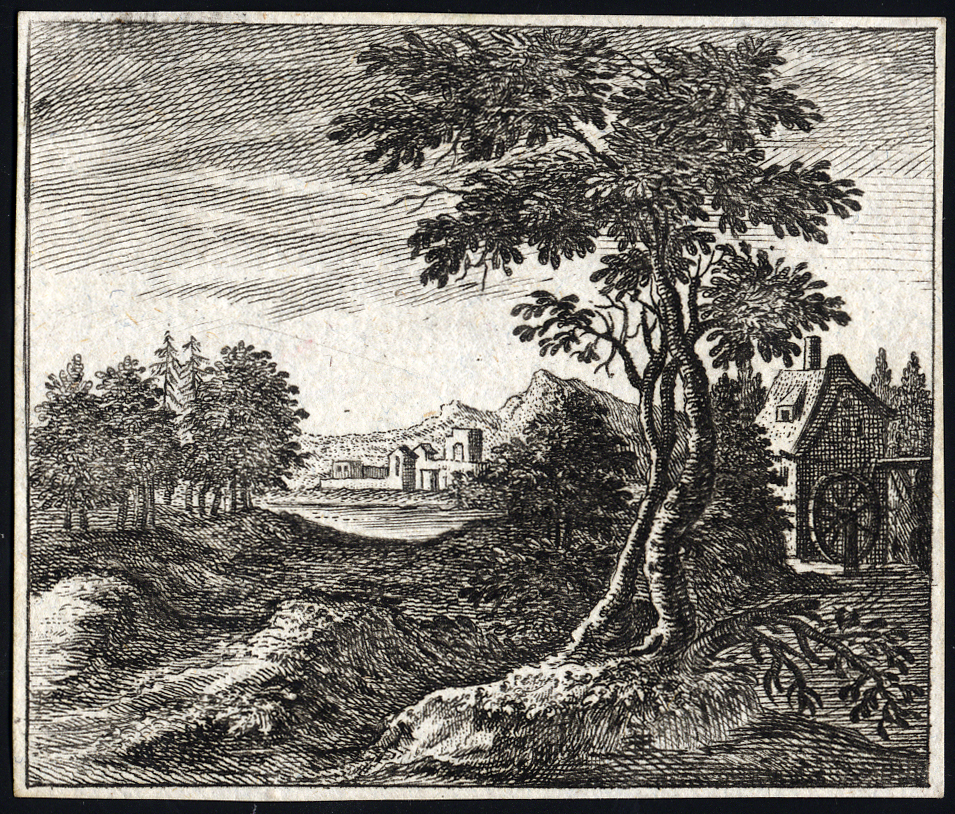 , Antique Master Print-LANDSCAPE-WATERMILL-RUIN-Stockmann-ca. 1750, Pictura Antique Prints