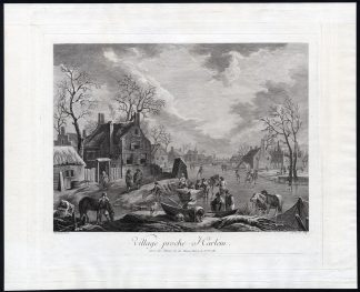 Antique Master Print-HAARLEM-ICE SKATING-WINTER-Le Vasseur-van Breda-c. 1780