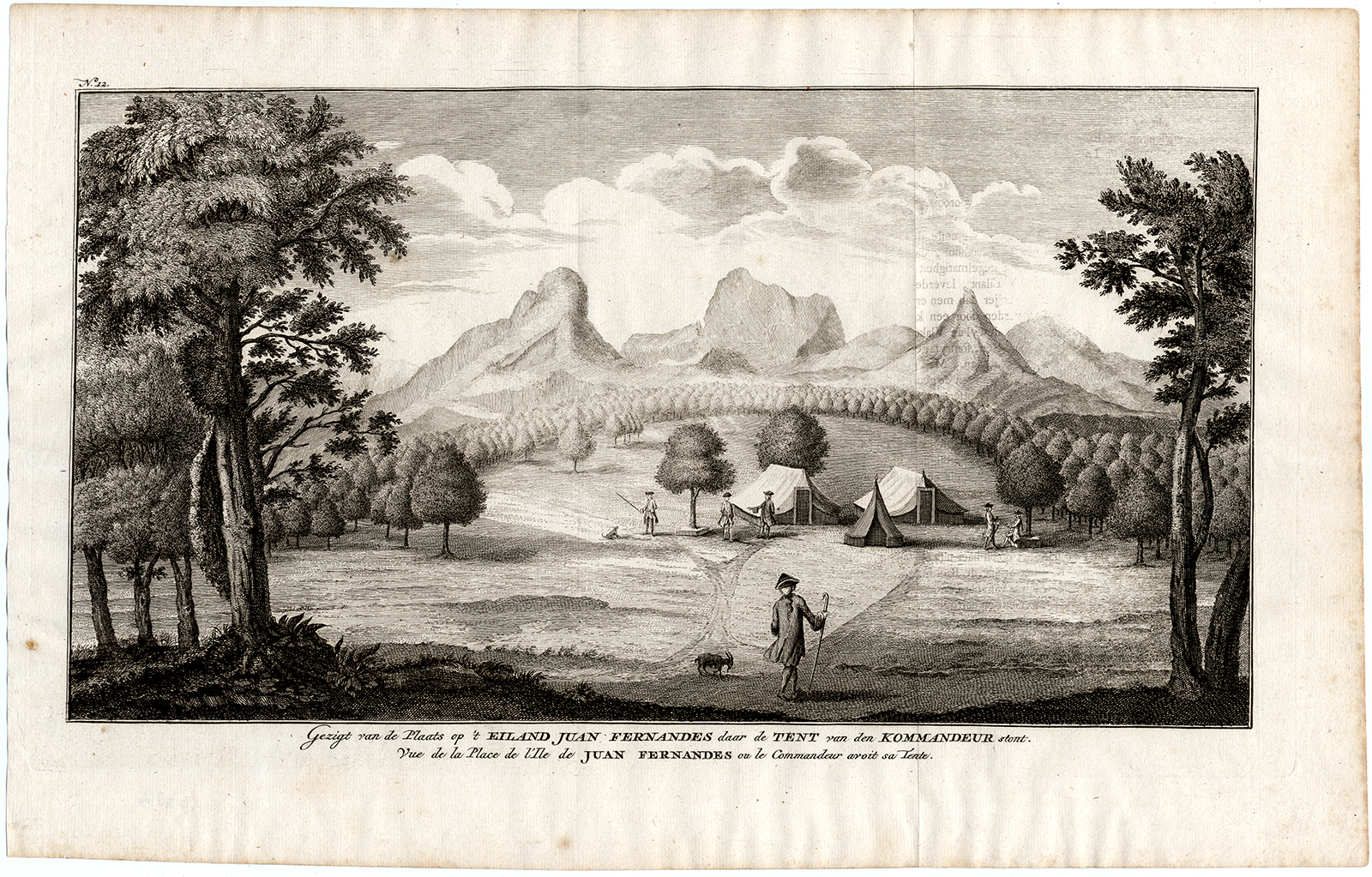, Antique Print-ENCAMPMENT-JUAN FERNANDEZ ISLAND-CHILE-Anson-1765, Pictura Antique Prints