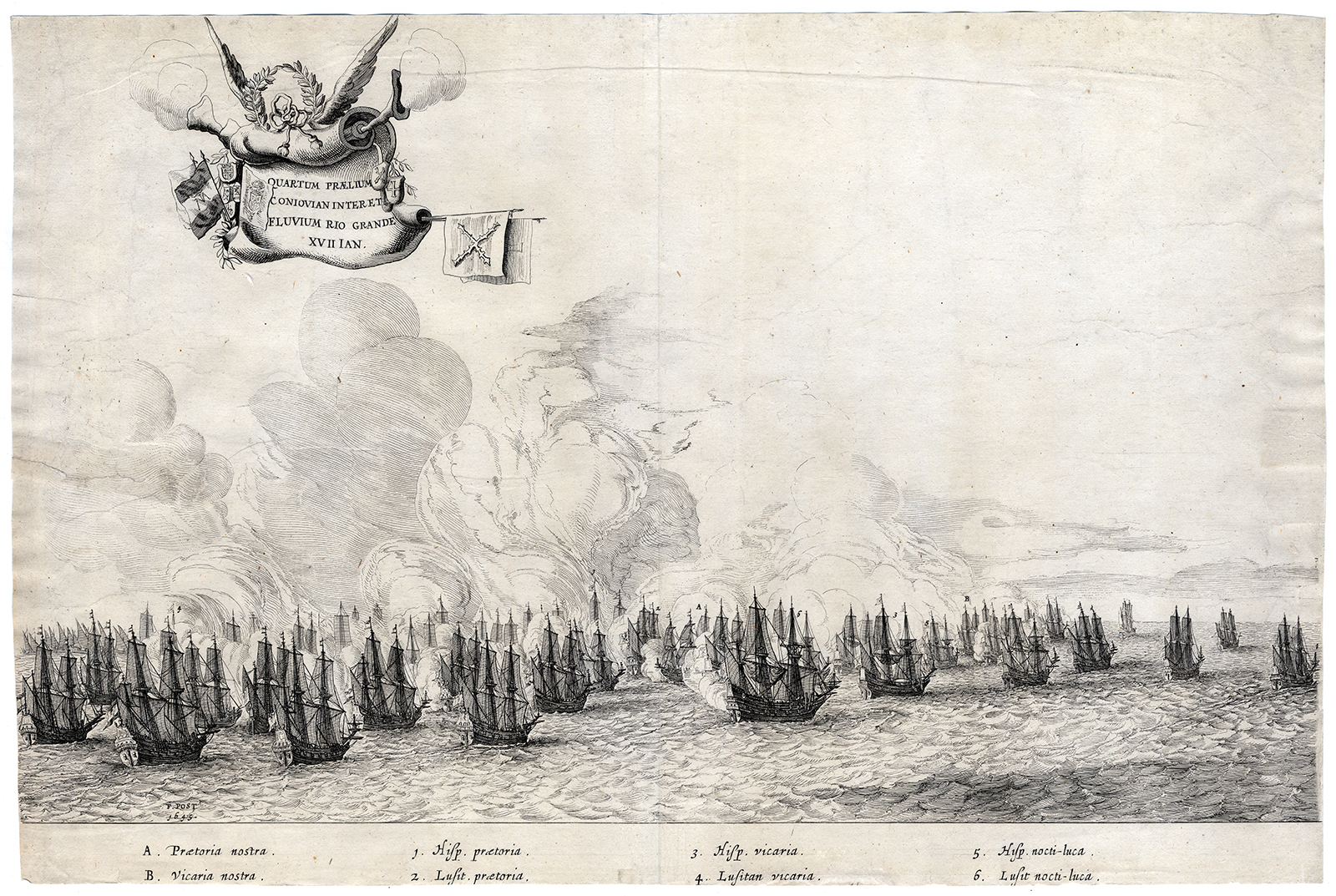 , Rare Antique Print-WIC-4th NAVAL BATTLE-DUTCH-PORTUGUESE-BRASIL-Post-Savery-1647, Pictura Antique Prints