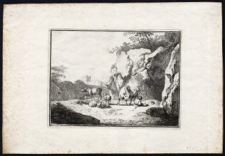 Antique Master Print-LANDSCAPE-SHEPHERD-SHEEP-BULL-Landerer-c. 1780