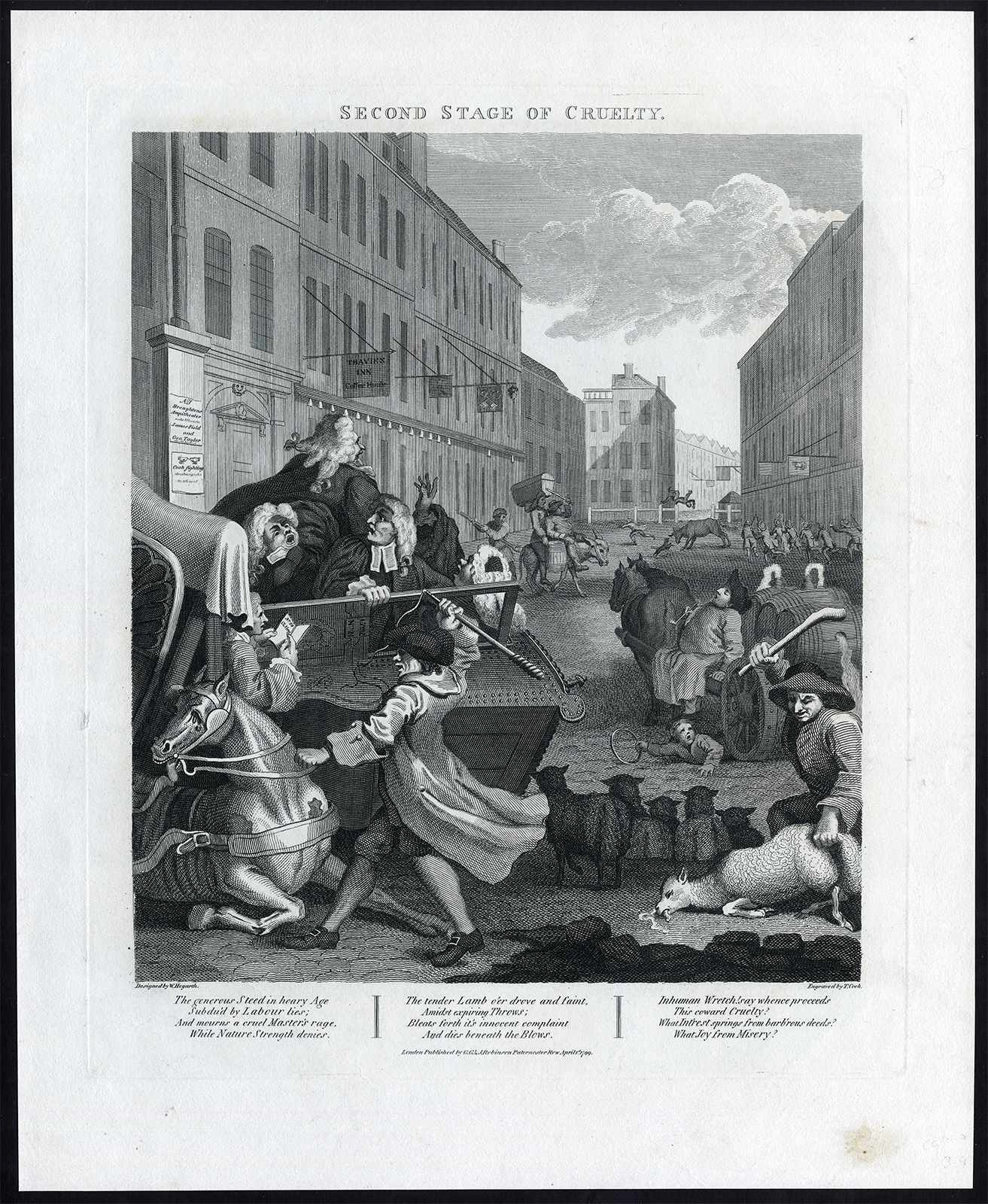 , Antique Master Print-CRUELTY-SECOND STAGE-LAMB-HORSE-Hogarth-Cook-1799, Pictura Antique Prints