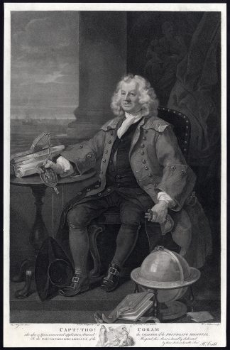 Antique Master Print-CAPTAIN THOMAS CORAM-PHILANTROPIST-Hogarth-Nutter-1796