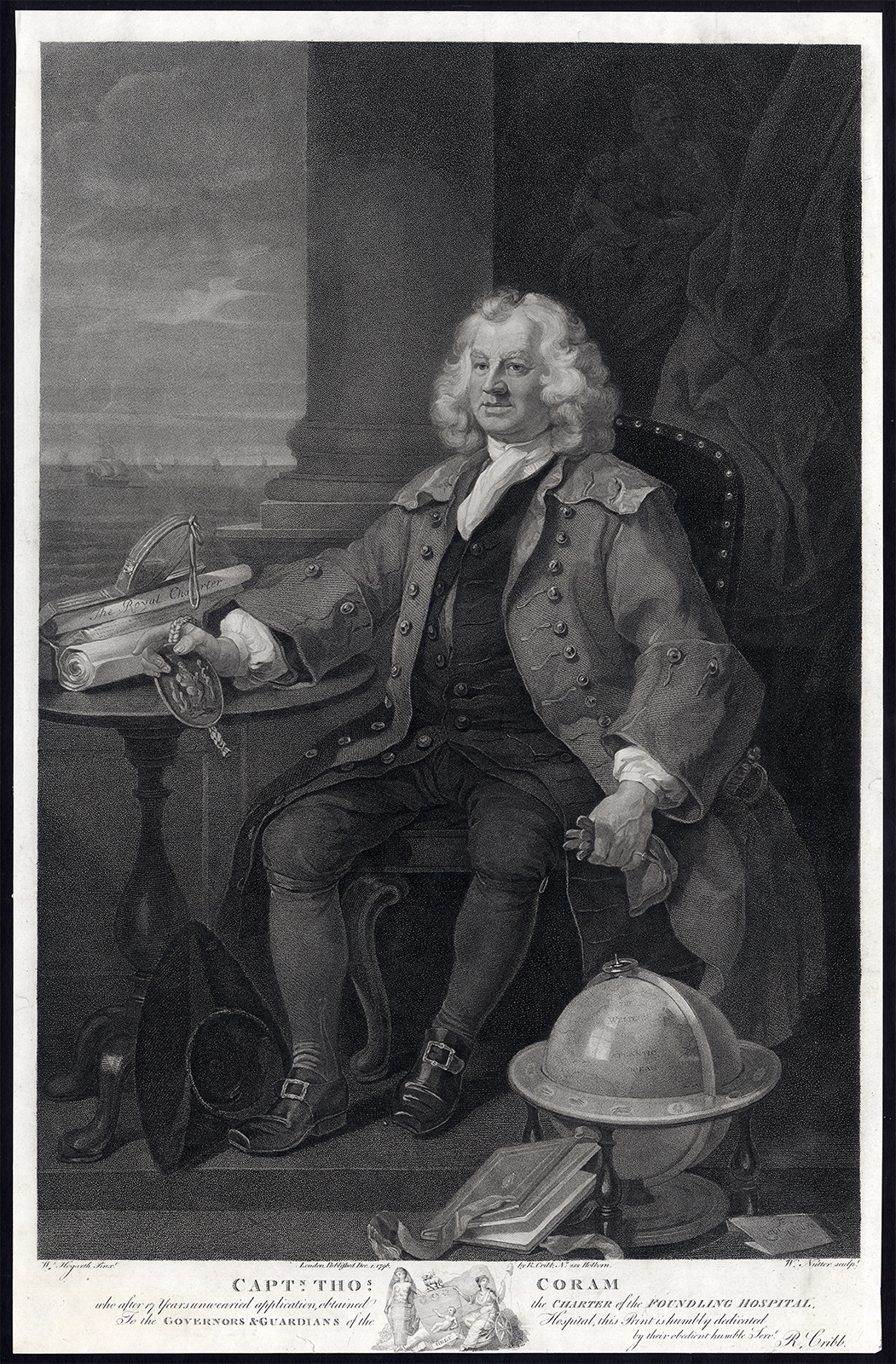 , Antique Master Print-CAPTAIN THOMAS CORAM-PHILANTROPIST-Hogarth-Nutter-1796, Pictura Antique Prints