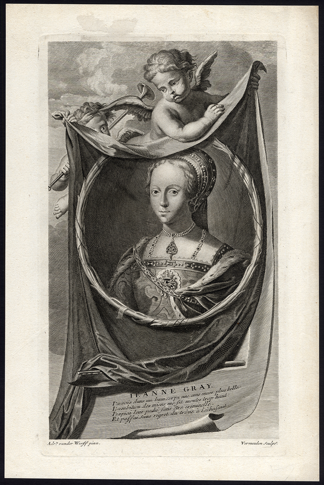 , Antique Print-JANE GRAY-NINE DAY QUEEN-ENGLAND-Vermeulen-Van der Werff-1697, Pictura Antique Prints