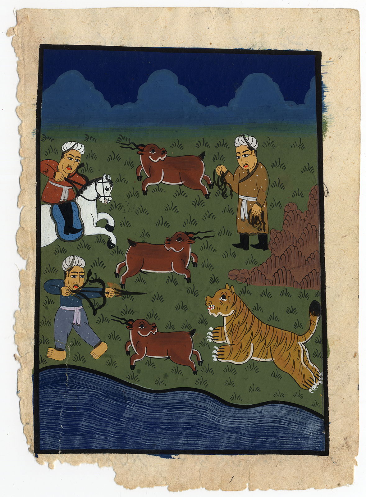 Ab8187a 416x565 2 Indian minature paintings-HUNTING-DEER-BUCKLER-SABRE-Anonymous-ca. 1920