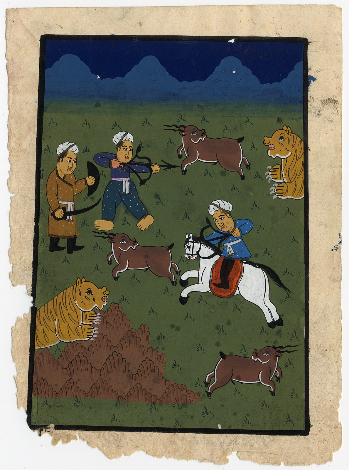 Ab8188a 416x560 2 Indian minature paintings-HUNTING-DEER-BUCKLER-SABRE-Anonymous-ca. 1920 - Image 3
