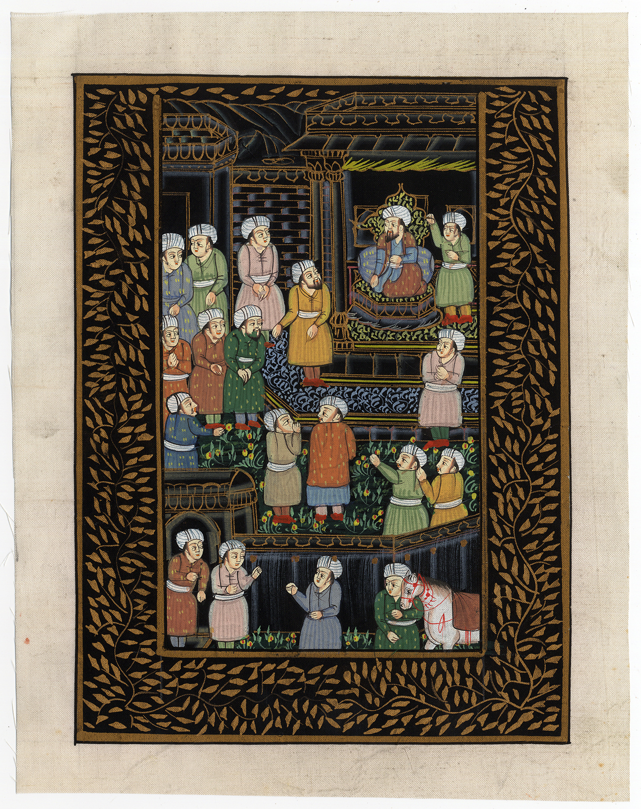 , 2 Indian minature paintings-COURT-GARDEN-GOSSIP-Anonymous-ca. 1920, Pictura Antique Prints