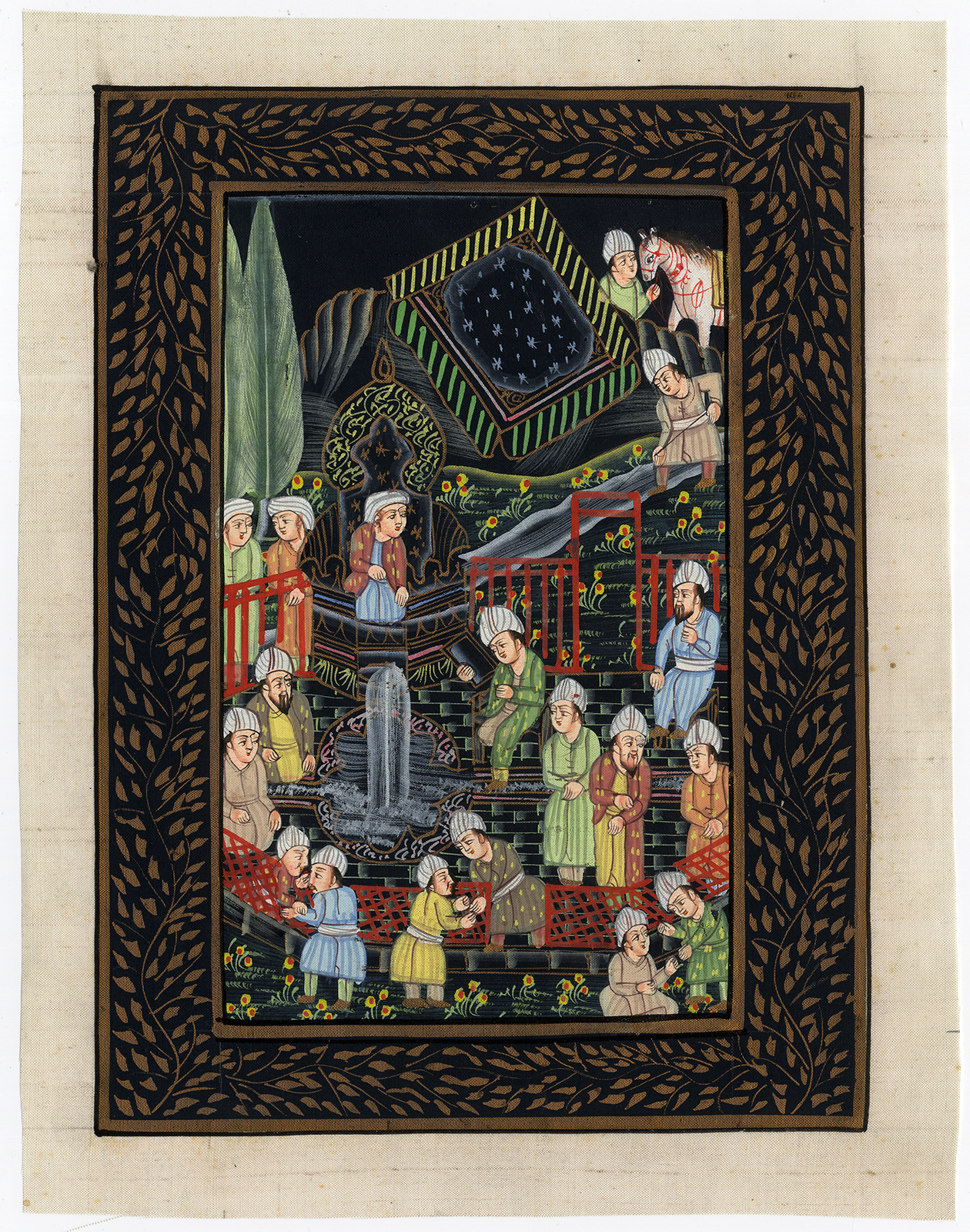 , 2 Indian minature paintings-COURT-GARDEN-GOSSIP-Anonymous-ca. 1920, Pictura Antique Prints